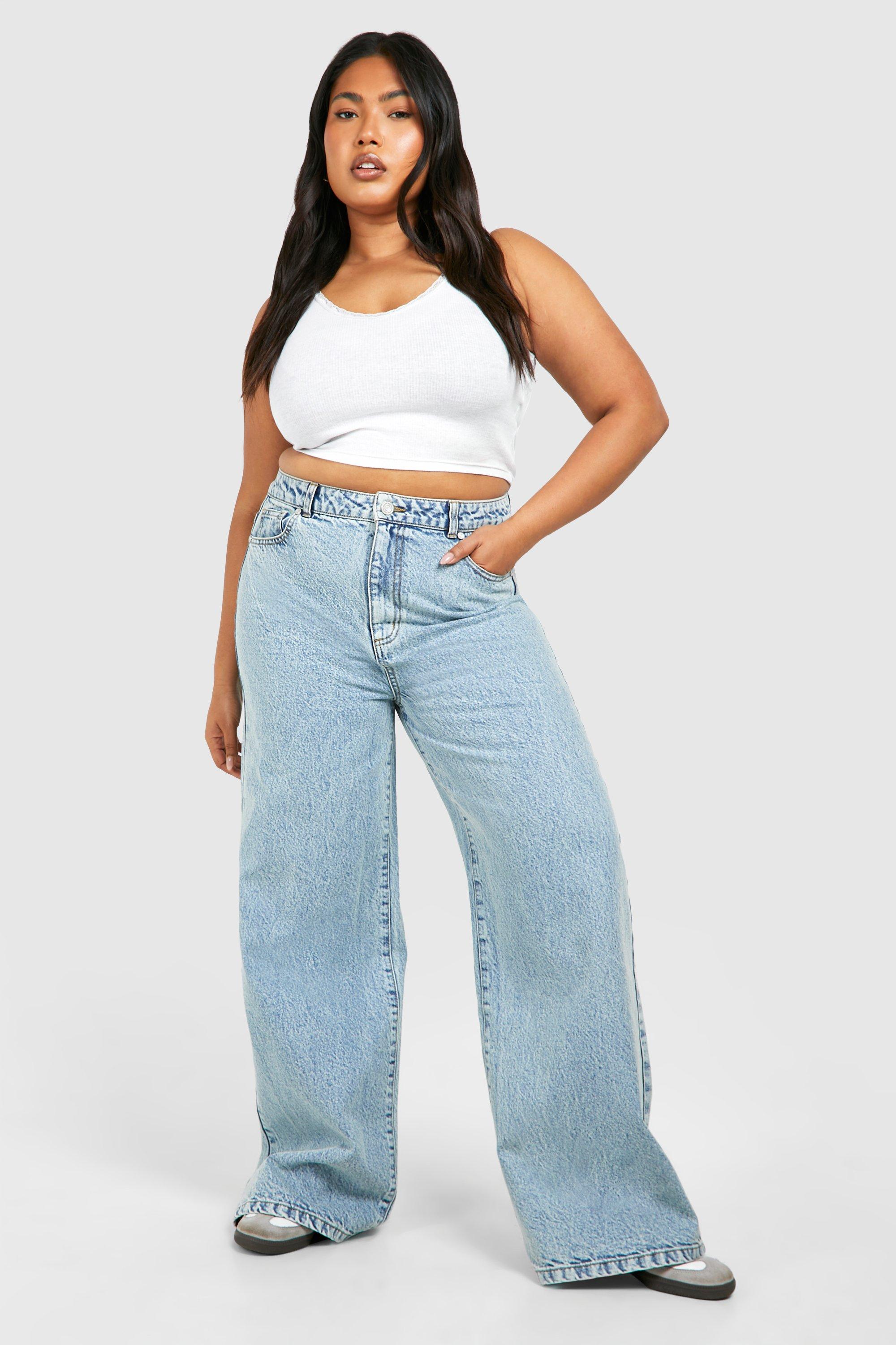 Plus Basics High Waisted Super Wide Leg Jeans | boohoo CA